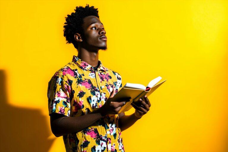 Joyful Young Man Reading